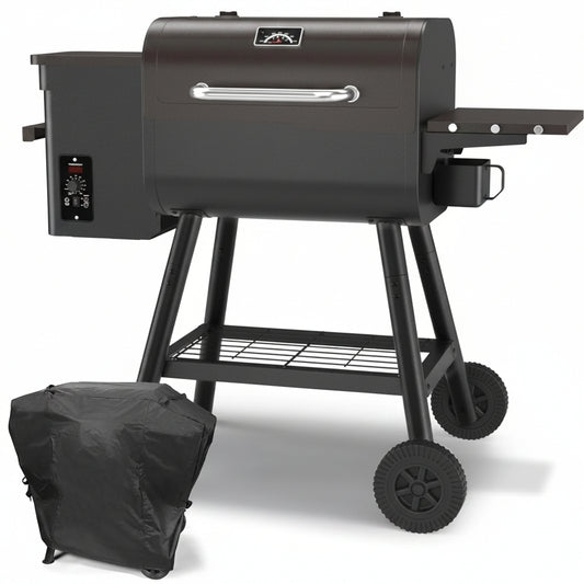 467 Sq.In Wood Pellet Grill & Smoker, Bronze Black BBQ Grill with Cover