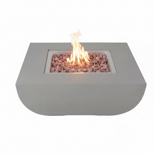 Westport 34 In. X 14 In. Grey round Concrete Propane Pit Table with Electronic Ignition Cover and Lava Rock